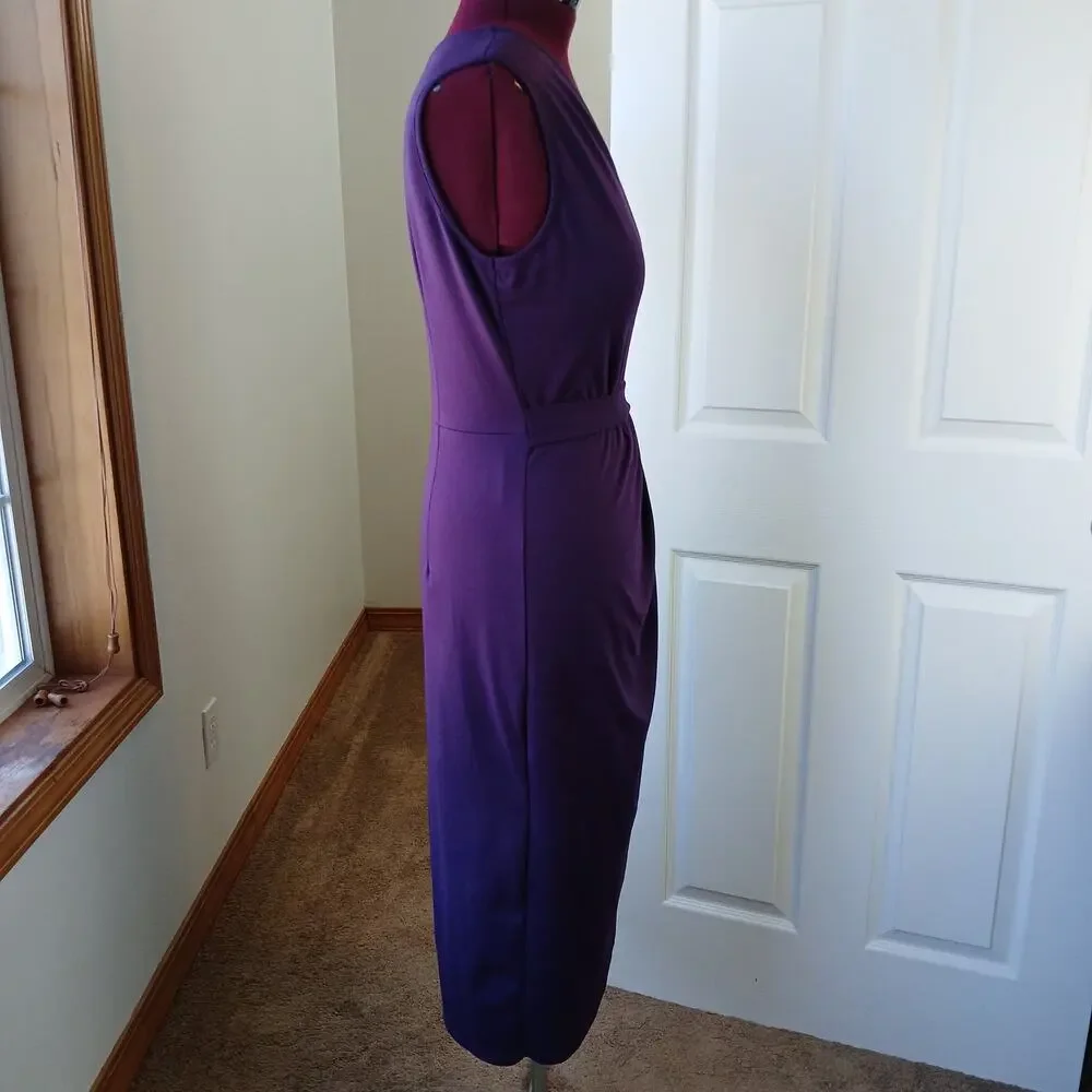 Yathon Purple One Shoulder Wrap Tie Dress XL jersey knit comfy cocktail midi - Picture 5 of 15